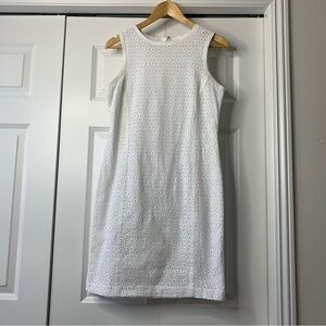 Talbots White Eyelet Broderie Anglaise Sleeveless Shift 
Mini Dress Size US 12P